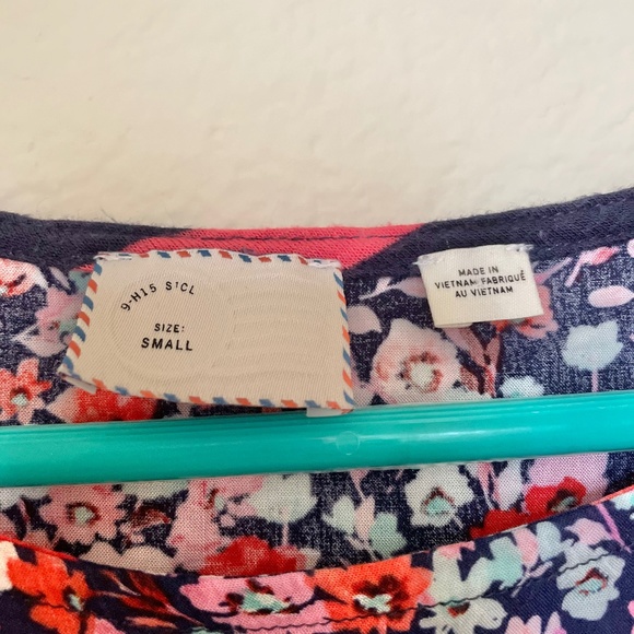 Coral and Navy 3/4 Sleeved Floral Shirt - Picture 3 of 3